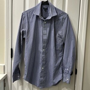 Men’s J Crew Dress Shirt; Size Slim Small; White and Blue/Purple Checkering
